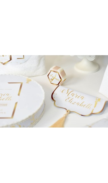 Trusou botez pentru fete in alb si gold, elegant si modern, White and gold 5